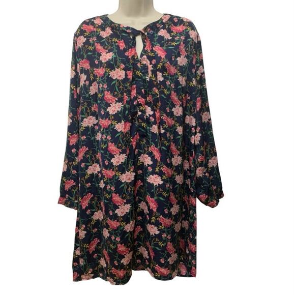 Old Navy Dresses & Skirts - Old Navy Women’s Large Floral Print Dress Long Sleeve Tunic Satin Feel EUC